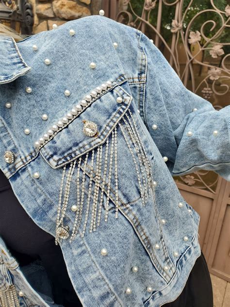 Denim and Pearls Jacket / Concert Jacket / Bling Denim Jacket ...