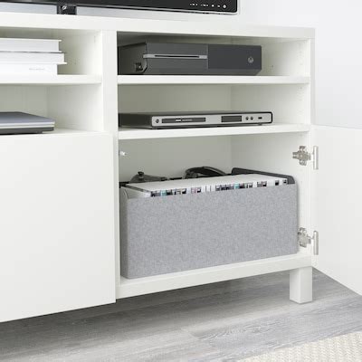BESTÅ TV bench with doors, white/Bergsviken/Stubbarp beige, 120x42x74 ...