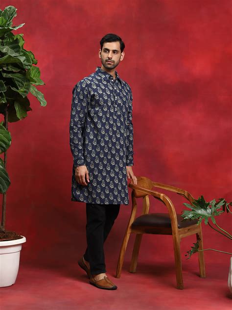 Navy Blue Printed Kantha Work Kurta – wholesale-aks