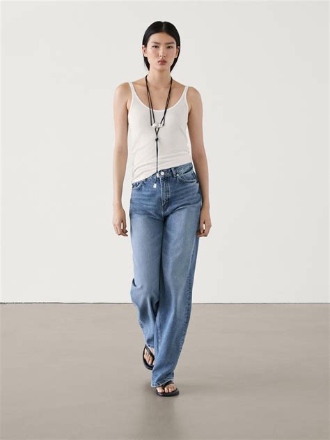Jeans tiro medio relaxed fit wide leg · Azul · Pantalón | Massimo Dutti