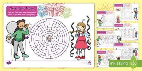 Free New Year Maze Activity Worksheets for Kids: Download!