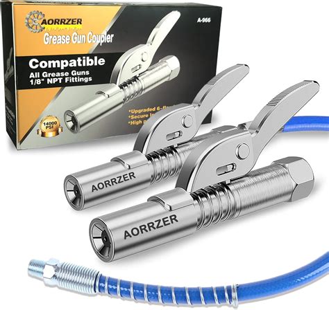 AORRZER Grease Gun Coupler 2 PCS, Strong Lock on Greases Gun Couplers, 12000 PSI Quick Release ...