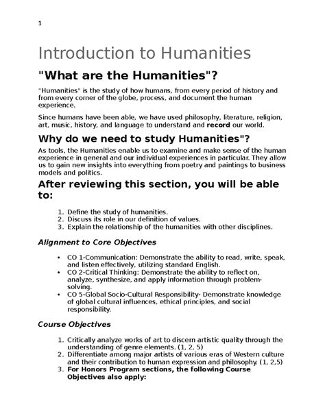 Introduction to Humanities - Introduction to Humanities "What are the ...