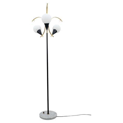 Mid-Century Modern Tripod Standing Lamp in Steel, Brass and Opaline ...