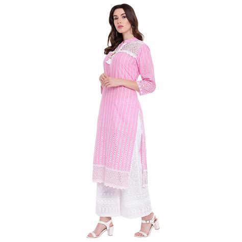 Buy PINKY PARI Women's Chikankari Cotton Straight Fit Stiylish Pink ...