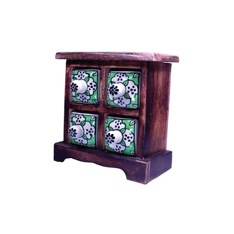 guru krupa Wooden Chest with Ceramic Drawers, Antique Rajasthani Design ...