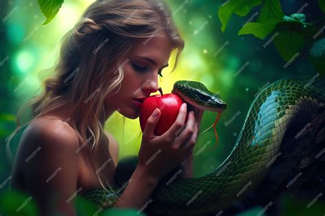 Premium Photo | The first biblical woman Eve with a green snake and a ...