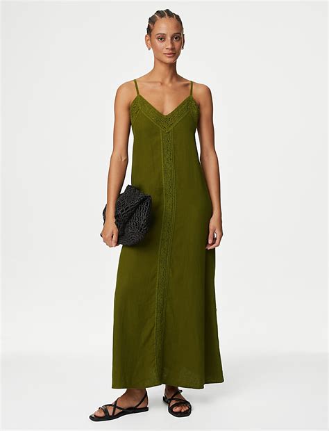 Buy Linen Rich V-Neck Strappy Midaxi Slip Dress at Marks & Spencer