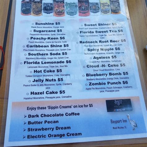 Menu at Bayport Inn pub & bar, Bayport, Cortez Blvd