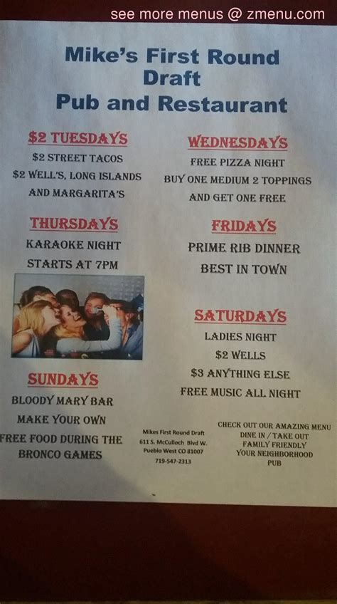Menu at First Round Draft pub & bar, Pueblo West, 611 S McCulloch Blvd W