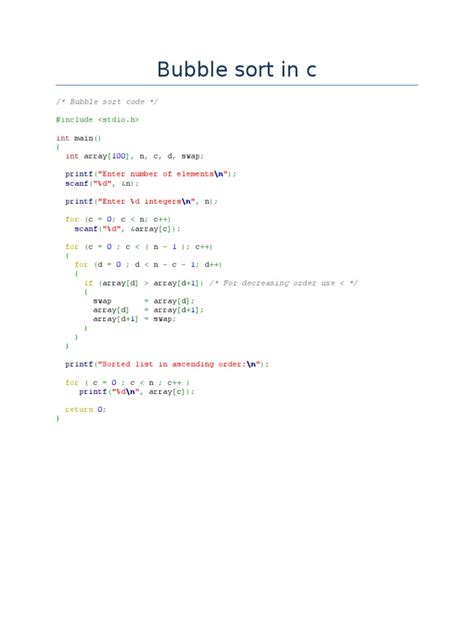 Image result for Bubble Sort Method in C