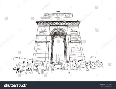 Sketch India Gate Delhi Vector Illustration: immagine vettoriale stock (royalty free) 702797449 ...