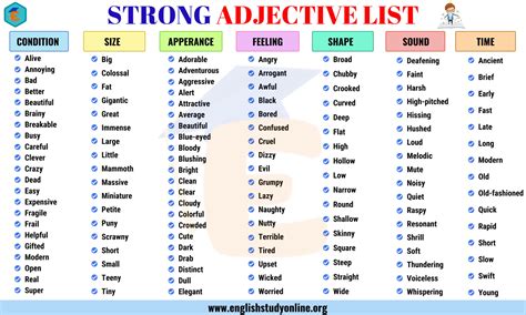 Strong Adjectives | List of 150+ Extreme Adjectives for ESL Learners ...