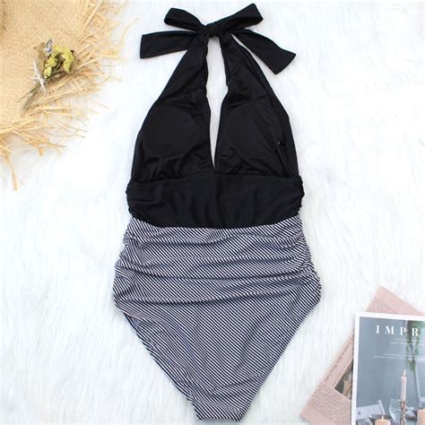 Plunge V Neck Colorblock Black One-piece Swimsuit – The Curvves