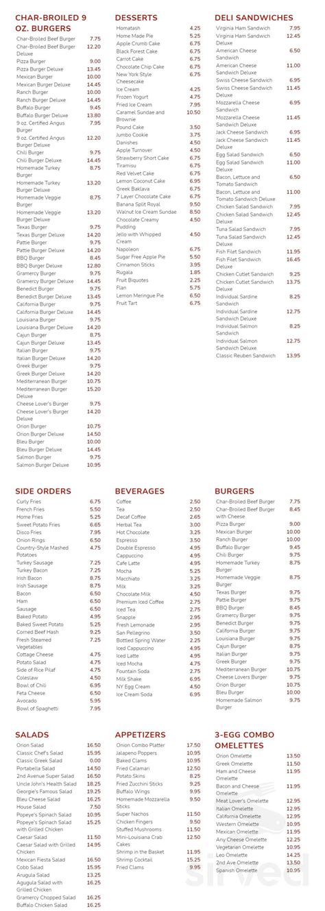 Orion Diner & Grill menu in New York, New York, USA