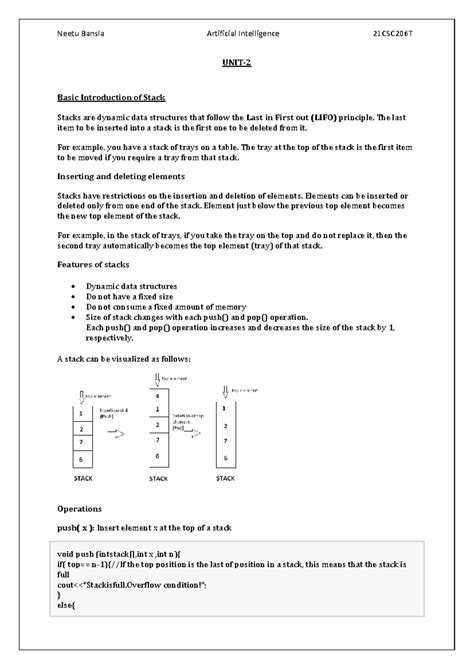 AI 21CSC206T Unit 2 Notes: Data Structures - Stacks, Queues, Trees ...
