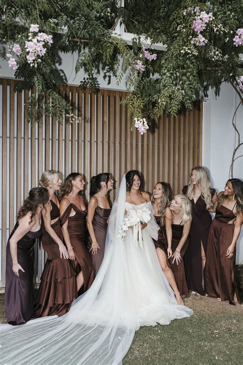 Two DJs Got Married in Ibiza, and It Was a Romantic Bohemian Dream | Brown bridesmaid dresses ...