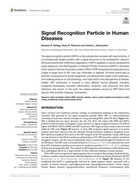 SOLUTION: Signal recognition particle in human diseases - Studypool
