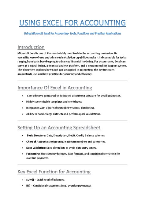 Using Excel for Accounting: Tools, Functions & Best Practices - Studocu