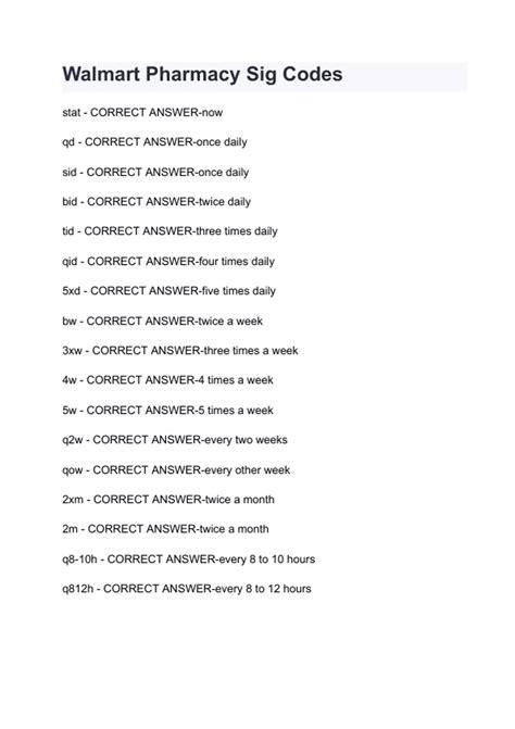 Walmart Pharmacy Sig Codes - Walmart Pharmacy Sig Codes staER-n - Stuvia US