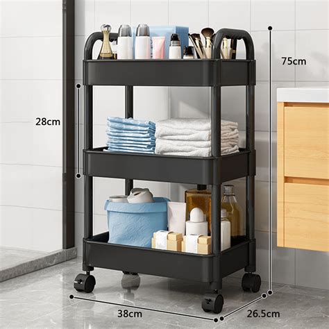 3 Tiers Rolling Laundry Cart, Storage Rolling Cart with Wheels Slide ...