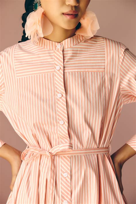 Peach Stripes Poplin Midi Dress – prakritijaipur