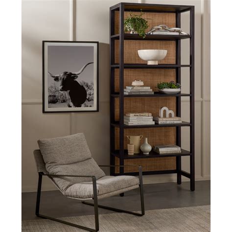 Jeff Rattan Bookshelf Black Mango Wood & Rattan – Nismaaya Decor