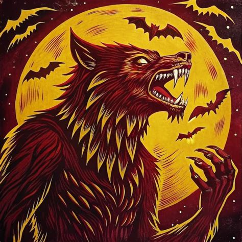 A drawing of a wolf with bats in the background | Premium AI-generated ...