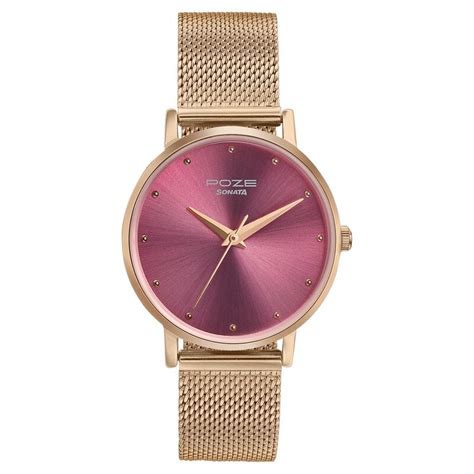 Sonata Poze Quartz Analog Pink Dial Metal Strap Watch for Women