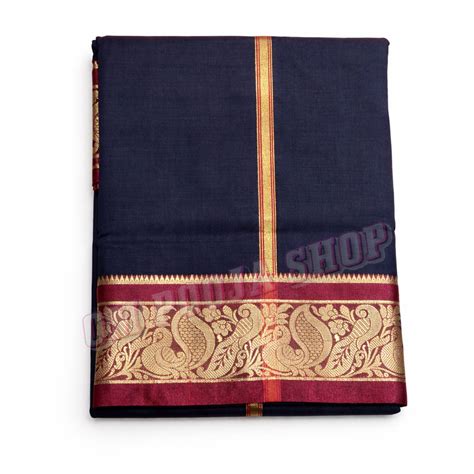 Buy Deep Navy Blue Color Dhoti With Shawl in Silk