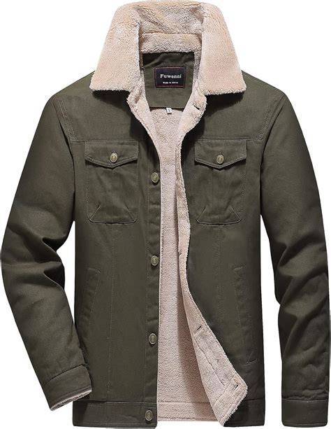 Buy Fuwenni Men's Winter Jacket Sherpa Lined Fleece Jacket Cotton ...
