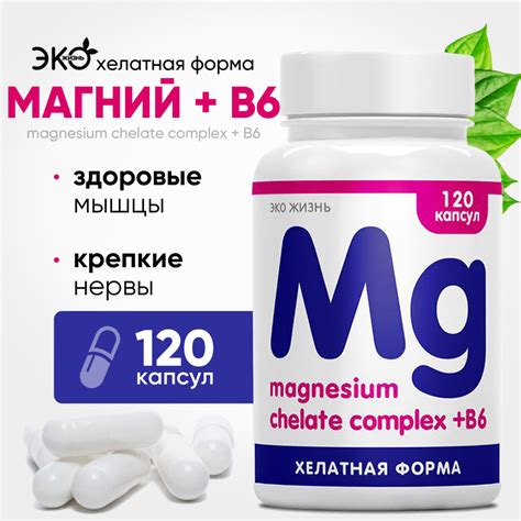 Магний в6 хелат (бисглицинат) для взрослых, в банке 120 капсул на 1 ...