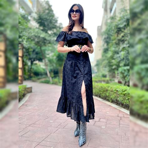 Schiffli Off Shoulder Dress High Slit With Buttons – CHIKARI