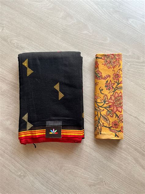 Black Jamdani Handloom Soft Cotton Saree with Cotton Fabric-4542B – FABK