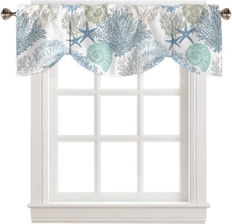 Amazon.com: Tie Up Valance for Windows Nautical Coastal Ocean Coral Curtains Valances Rod Pocket ...