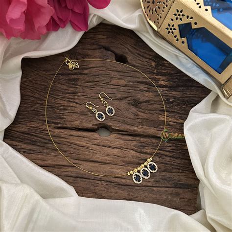 Vriksham 3 Oval Shape Pendant Invisible Chain-Blue White-G18477 ...