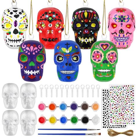 12PCS Day of the Dead Ornaments-Dia De Los Muertos Sugar Skull Decorations Crafts Kit, DIY ...