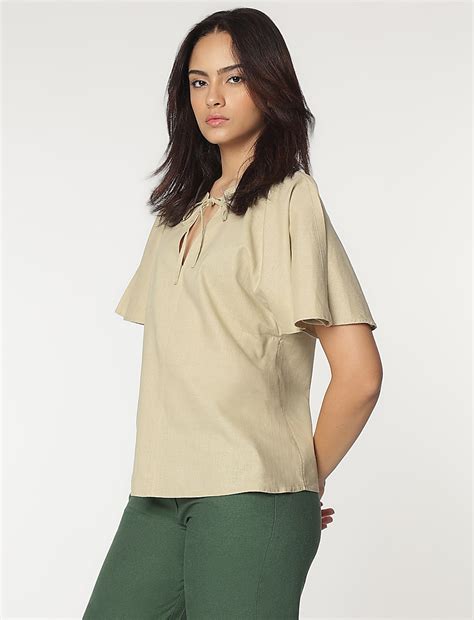 Buy Linen Rich Flutter Sleeves Blouse at Marks & Spencer