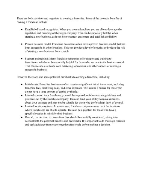Write about franchise - There are both positives and negatives to ...
