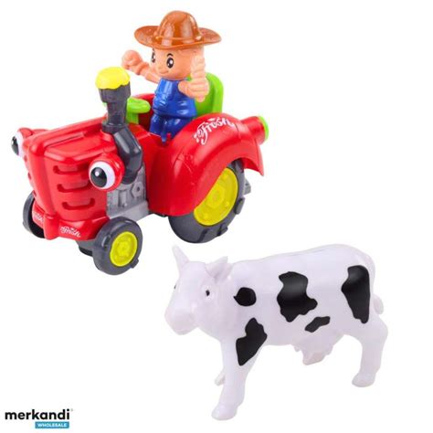 Farmer's Tractor Interactive With Trailer Cow Figurine Lights Sounds ...