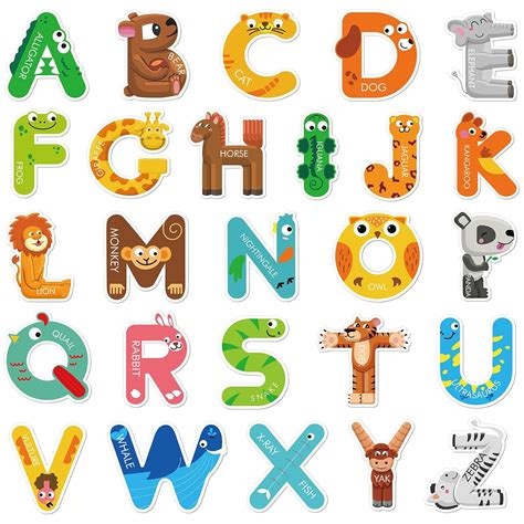 Whaline 52Pcs Animal Alphabet Cutouts Cute Animal A-Z Letters Bulletin ...