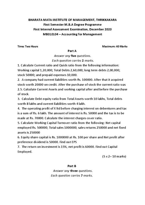 AFM Question Paper - BHARATA MATA INSTITUTE OF MANAGEMENT, THRIKKAKARA ...