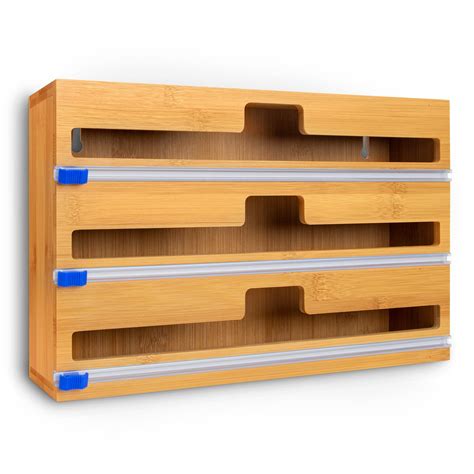 Buy 3 in 1 Bamboo Wrap Dispenser with Cutter and Labels, Plastic Wrap ...