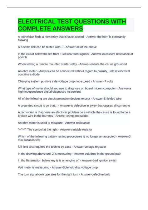 Image result for Electrical Test Questions