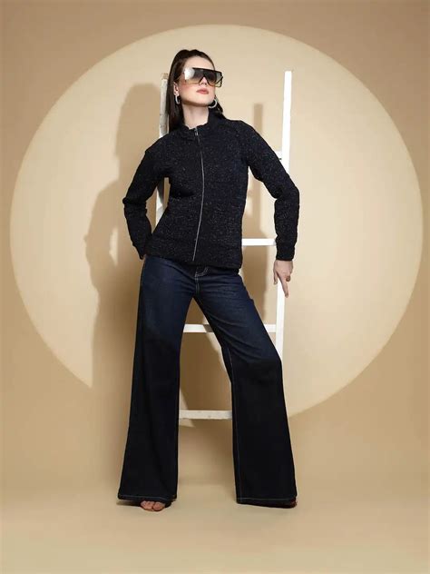 Navy Blue Solid Full Sleeve Turtle Neck Acrylic Sweatshirt