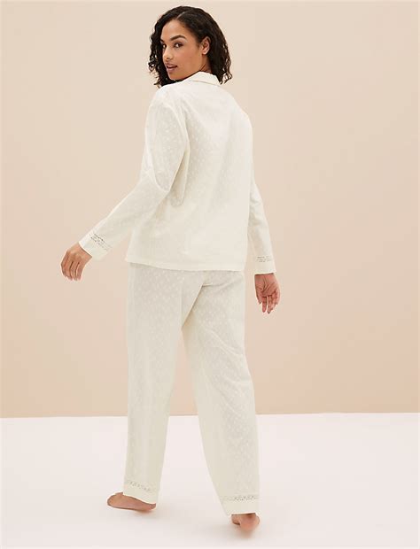 Buy Pure Cotton Lace Trim Pyjama Set at Marks & Spencer