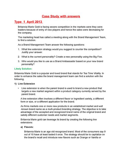 Case Study with answers - The marketing head has called a meeting along ...