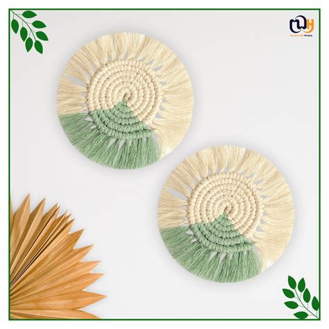 Shop Pista Green and Off White Two Tone Macrame Coasters - Macrame Wall ...
