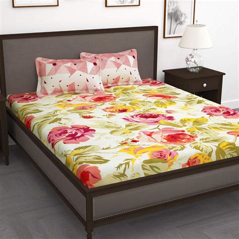 Story@Home 210 TC 100% Cotton Double King Size Bedsheet with 2 Pillow ...
