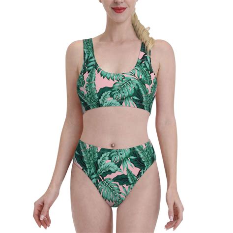 High Waisted Bikini Sets For Women - Palm Leaves_J 2 Piece Sporty ...